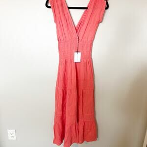 Women’s Coral Midi Dress with V-Neck